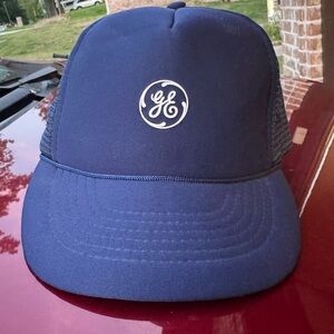 Vintage GE Trucker Hat Navy Blue Mesh Snapback Rope Cap Sunbelt One Size